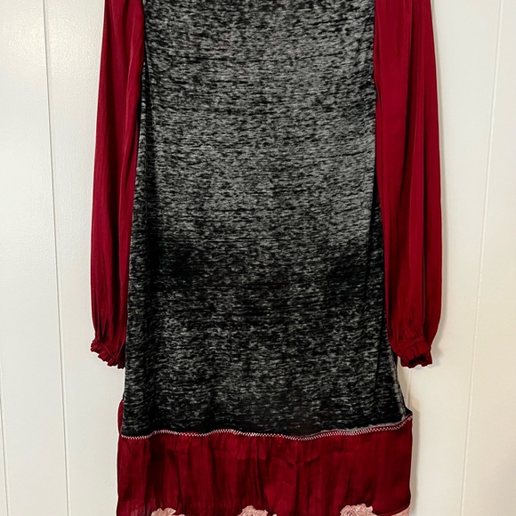 Upcycled One-Of-A-Kind Inspirational High/Low Burgundy Tunic with Lace Trim - Picture 3 of 5